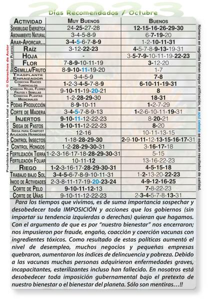 2024 Calendario luna agricola Dias recomendados actividades