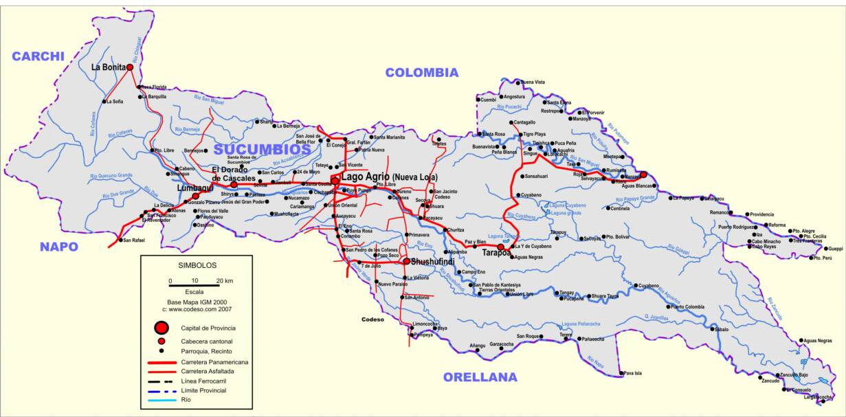 Mapa vial Sucumbíos Streetmap Strassenkarte Mapa Map Landkarte Sucumbios